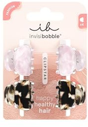 invisibobble CLIPSTAR 4 pinzas para el pelo pequeñas, color rosa y marrón, diseño de leopardo para niñas, antideslizantes, diseñadas en el corazón de Múnich