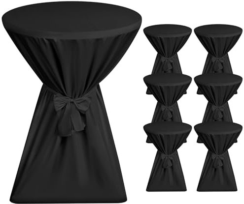 Showgeous 6er-Set Premium Stehtischhussen 70 cm Schwarz: Rutschfeste, waschbare Tischhussen für Stehtische Ø 70-75 cm mit Schleifenband und eingenähter Verstärkung für die Tischfüße