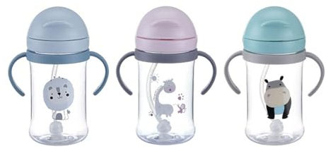 Genérico 3 Piezas Vaso Bebe Antigoteo, 400ml Vaso Aprendizaje Bebe, Vaso Entrenamiento,Vaso Antiderrame Bebe Con Pajita, Vaso De Pajita Con Diseño De Animales Para Que Los Niños Beban Agua