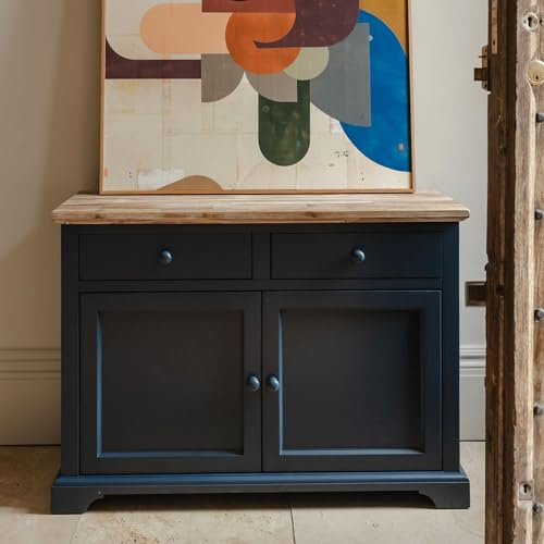 Florence Sideboard, Navy Blue Kitchen Cupboard | Cabinet with 2 Doors, 2 Drawers | W120cm, D42cm, H85cm Large Wooden Storage Buffet Table | Fully Assembled Dining Living Room Furniture