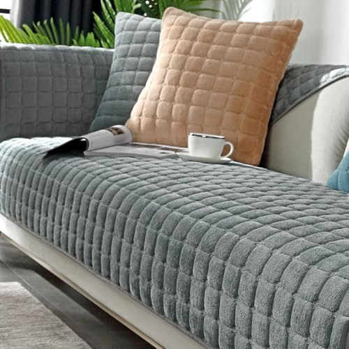 Alishomtll Sofabezug 1/2/3/4 Sitzer, Weich Universelle Sofaschoner Sofa Überzug, L Form Couch Überzug, Hund Katze Anti-rutsch Sofaüberwurfe Sofaschoner für Wohnzimmer (Grau, 90x160cm)