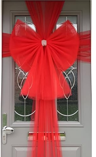 ReTaaj Extra Large Deluxe Fabric Christmas Bow & Ribbon Kit Front Door Window Wedding Traditional Xmas Party Gifts Outdoor Decoration (Red)