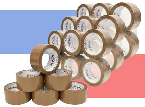 ProLoc Low Noise Packaging Tape (48mm x 66m) - Pick Colour & Qty - 2 inch Wide Strong Multipurpose Packing Tape with Secure Seal & Silent Unwind for Packing Boxes & Moving House (Brown, 36 Rolls)