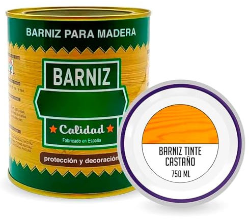 Tradineur - Bote de Barniz Brillo para Madera - Fabricado en España - Ideal para todo tipo de Maderas, vigas, cerchas, marcos, etc. - Capacidad de 750 ML - Castaño