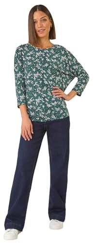Roman Originals Top for Women UK - Ladies Drop Shoulder Blouse Batwing Tunic Stretchy Everyday Autumn Winter Round Neckline Comfy Soft Evening Vacation Work Party Night Out - Teal - Size 10