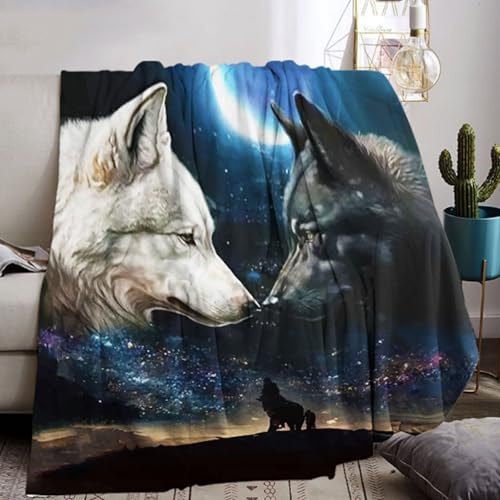 KXHHYB Wolfsmuster Decke 150x200cm,3D Wolf Kinder Flanelldecke Wilde Tier Muster Wohndecke bequem und atmungsaktiv Sofadecke,Camping für Erwachsene Kinder (A, 150x200cm)