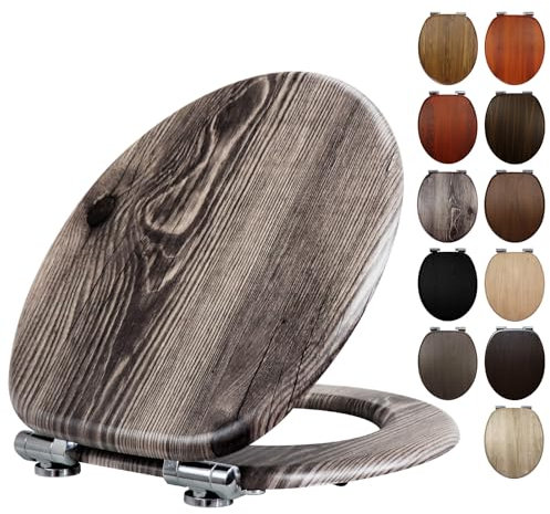 Fanmitrk Abattant WC ovale en bois MDF avec fermeture amortie et charnières solides réglables Gris