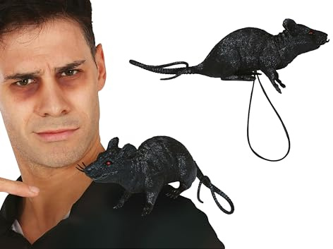 FIESTAS GUIRCA | Ratte mit Gummiband für die Schulter (16 cm) – Tier- und Insekten-Deko für Halloween, Oktoberfest, Mottopartys, Geburtstage, Kinder- und Erwachsenen-Events – Schwarz