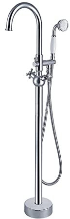 PUFAHAU Badewannenarmaturen Bodenmontierte Badarmatur Handbrausenmischbatterie 360° schwenkbarer Auslauf Schwarz(Chrome-A)