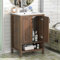 Yvsevnr Waschtisch mit Unterschrank 60 cm Nussbaum, Kippschutz Waschtisch WC mit Offenes Regal, Keramikwaschbecken, Badezimmer Waschbeckenunterschrank Holz, Konsolenwaschtisch