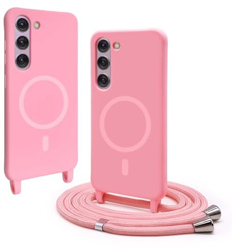 BGHHEU Magnetica Cover per Samsung Galaxy S23 Plus con Cordino,[Compatible con Magsafe],Custodia Silicone con Regolabile Collana Sottile Morbida Case,Rosa