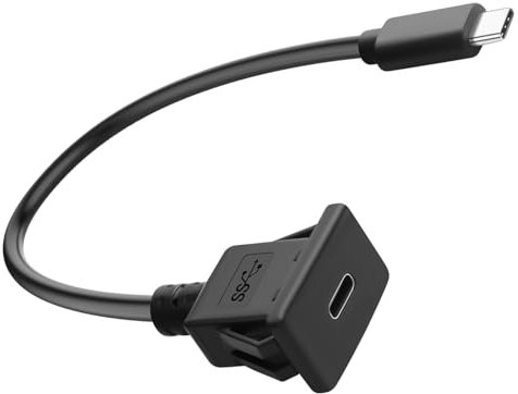 QIANRENON 5Gbps USB C Quadratisch Snap In Montage Adapter Schnelles Aufladen Kurze Kabel PD60W USB Typ C 3.0 Stecker auf Buchse Eingebettet Panel Montage Anschluss Cabel, für Auto Dashboard, 30cm