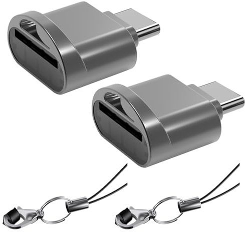 Powice 2 Stück USB-C Speicherkartenlese USB 3.0 – Mini Micro-SD/TF Adapter mit Schlüsselanhänger, komp. mit Laptop, PC, Notebook, Tablet & Smartphone (USB-C),Grau
