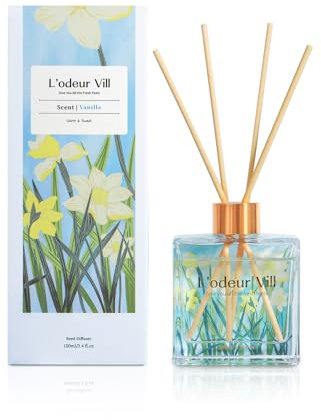 L'odeur Vill Room Fragrance Reed Diffuser with 6 Fragrance Sticks 100 ml – Vanilla, Natural, Long-Lasting, Home Fragrance Essential Oil Reed Diffuser for Bathroom Shelf Decoration.