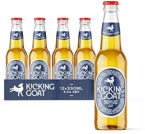 Kicking Goat Medium Dry Kent Cider 12 x 330ml Bottles – 4.4% ABV – Made From 100% Fresh Pressed Apple Juice – Vegan & Gluten Free - Fruity, Crisp & Refreshing