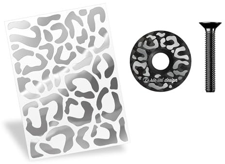 Riesel Design ® Fahrrad Set bestehend aus Aufkleber Set, 20 x 15 cm & Stem:Cap Carbon Leo Design, Sticker Kit für Rahmen und Helme, Witterungsbeständig (Set Silber)