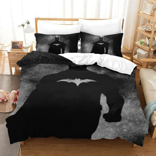 LLEERCFTY Batman Bettbezug Bettwäsche Set Kinderbettwäsche Reißverschluss Mit Kissenbezug Betten Set Für Jungen Und Mädchen, Kinder Single（140x200cm）