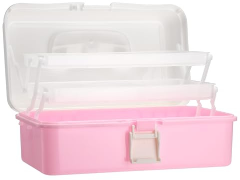 OGANAZI 3-Layer Foldable Organiser Box with Compartments, White Purple | Sewing Box with Handles and Lids Medicine Storage Box Craft Storage Hair Accessories Organiser with Buckle, Storage Container
