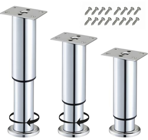 ID Dinkel Möbelfüße verstellbar 15-27cm (4 Stück) Metall Chrom-glänzend Ø38mm Schrankfüße höhenverstellbar für Schrank, Sofa, Bett, Tisch & Regale
