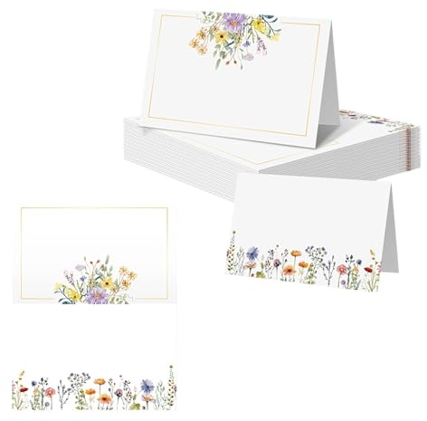 50 Stück Tischkarten Hochzeitfür Hochzeit Tischkarten mit Blumendesign | Beschriften Platzkarten für Hochzeit Geburtstag Konfirmation Kommunion Taufe Feier Usw
