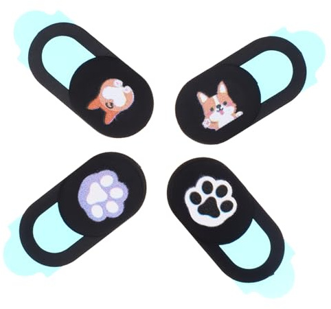 Garneck 4 Stück Kameraabdeckungs Schlanke Schwarze ABS Schutzkappen mit Hunde Design für Laptop Tablet und Handy Privatsphäre Schutz
