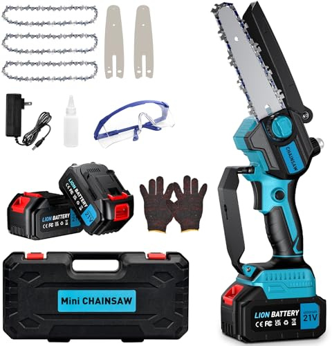 Mini Kettensäge mit Akku 2x4000mAh 6 Zoll, Handkettensäge Akku Bürstenloser Motor, Astsäge Akku mit Automatischer Öler, für Garten Baumschnitt Schere und Schneiden