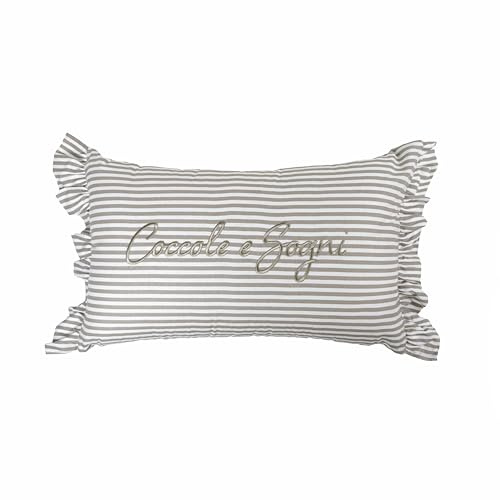 Blanc MARICLO Cuscino arredo con ricamo Coccole e sogni, 30x50 cm, beige