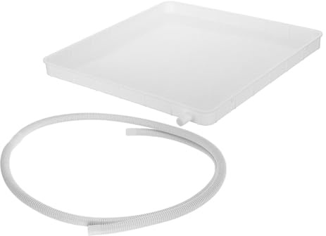 Anneome Climatiseurs bac de récupération d’eau carré en plastique blanc, 1 set avec tuyau de drainage 5 m, sortie d’évacuation latérale, pour bureau et maison