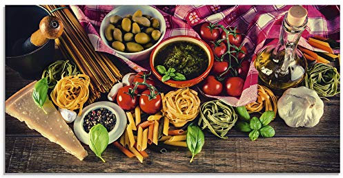 ARTland Wanddeko Glasbilder Wandbild Glas Bild einteilig 60x30 cm Querformat Toskana Italien Dolce Vita Essen Pasta Oliven Gemüse Mediterran S7SL