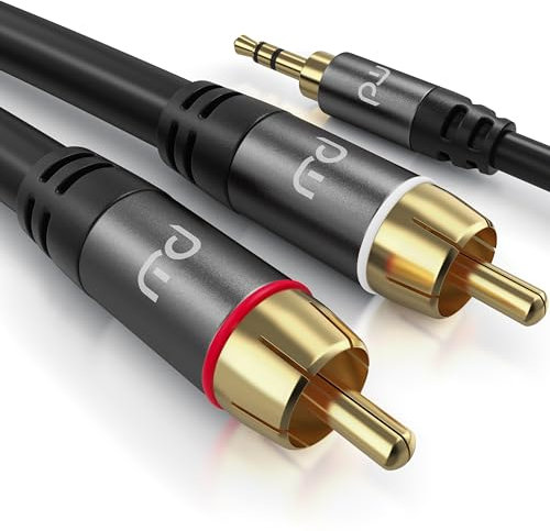CSL - 5m Cinchkabel Stereo 3,5mm Klinke zu 2X Cinch - AUX Eingänge Audio 3,5mm Klinken Stecker zu 2X Cinch RCA Stecker - Metellgehäuse vergoldet Audiokabel doppelt geschirmt