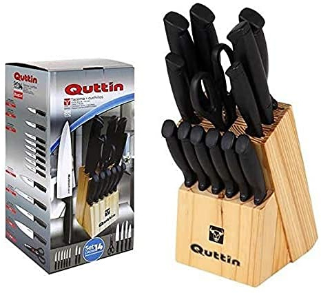 Quttin 47718 Set Tacoma e Coltelli, Nero, 14 Pezzi, Acciaio