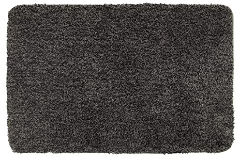 WENKO Badteppich Mélange Mouse Grey, 70 x 120 cm - Badematte, sicher, flauschig, fusselfrei, Polyester, 70 x 120 cm, Grau