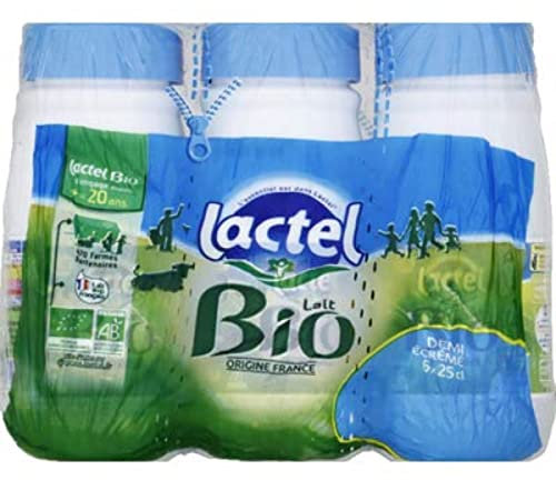 Lactel Lait Bio, Demi-Ecrémé - Les 6 bouteilles de 25cl