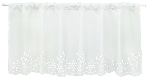 Joyswahl Küchen Scheibengardine Voile Bistrogardine mit Lasercut-Muster »Carmen« Stangendurchzug Gardine Stores HxB 45x90cm Weiß 1er Pack
