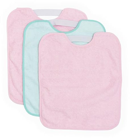 Ti TIN Pack 3 Baberos Impermeables para Bebé con Goma – Rizo de Algodón y Poliéster 320 g/m² – Color Rosa – Forro Vinilo Suaves y Absorbentes – 31x38 cm – Aptos para Secadora Ideales Guardería