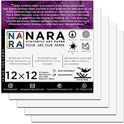 NARA Alkohol-Tintenpapier, Weiß, 30,5 x 30,5 cm, 330 Mikron/250 g/m², Medium + Papier, 10 Blatt, Papier für Alkohol, Tinte, Kunstmalerei, 100% fleckenfrei