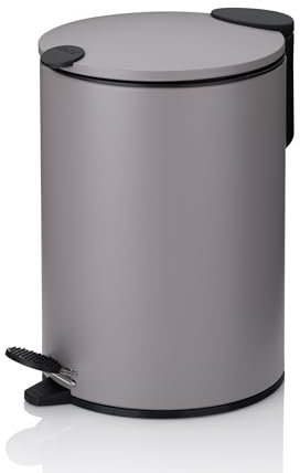 kela Kosmetikeimer Mats, 3 L, Ø 17 cm, Metall, hellgrau, Silent-Close, herausnehmbarer Inneneimer mit Tragehenkel, rutschhemmender Boden, 23610