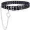 WERFORU Double Grommet Belt Double Hole PU Leather Belt for Women Punk Style Jeans Belt with Detachable Chain Black