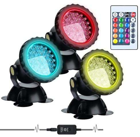 Lychee LED Lighting Luci Piscina con Telecomando Sommergibili,Sommergibile luce del laghetto Impermeabile RGB Multicolore Luci di Umore Notte Luci Subacquee per Fish Tank Laghetto (3 Pezzi)