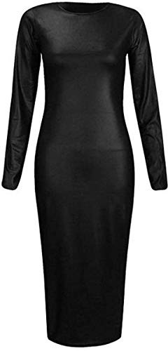 Candid Styles Womens Ladies Wet Look PVC Faux Leather Mini Midi Maxi Peplum Skater Skirts 8-26 (8-10, Long Sleeve Midi)