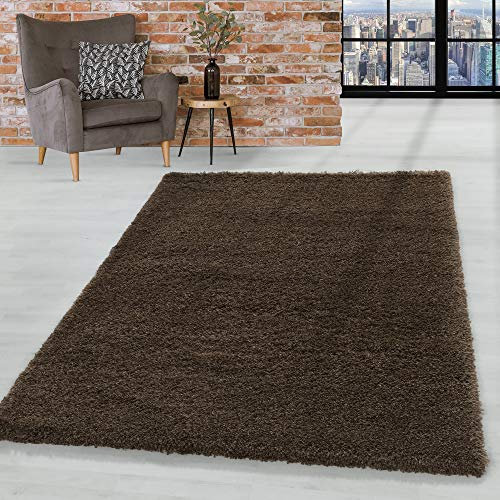 HomebyHome Teppich Wohnzimmer Hochflor Shaggy 50 mm Florhöhe Braun 120x170 cm - Teppich Schlafzimmer Langflor Einfarbig Design Moderne und Extra Weich - Teppich Flauschig Flur Läufer Rechteckig