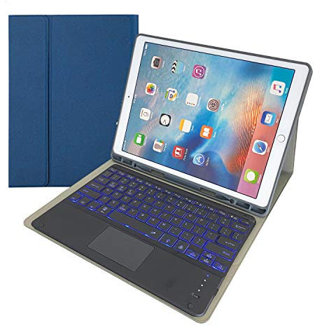 Keyboard Case (Touch Mouse Keyboard) for iPad Pro 12.9 (2015,1st Gen/2017,2nd Gen), 7-Color Backlit Keyboard Cover with Pencil Holder