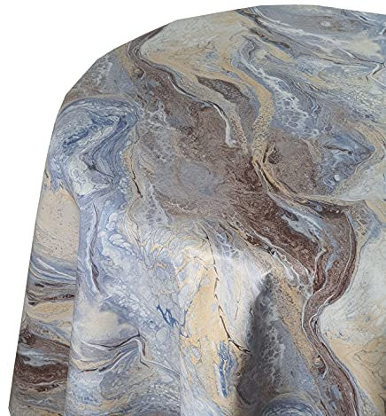 Wachstuch Wachstischdecke Tischdecke Größe und Muster wählbar Ebru Art Aquarell Braun Blau Oval ca. 140 x 220 cm abwaschbar Gartentischdecke
