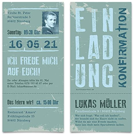 Kartenmachen.de Personalisierte Konfirmation Einladungskarten Einladungen mit Abriss individuell mit Text und Foto - Graffiti-Tag