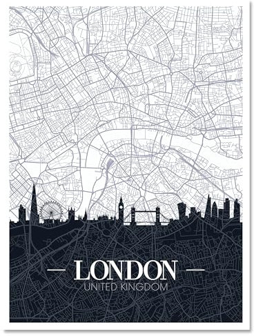 wandmotiv24 Leinwandbild Stadt Karte, Hochformat, London, England, Großbritannien, Skyline M0452