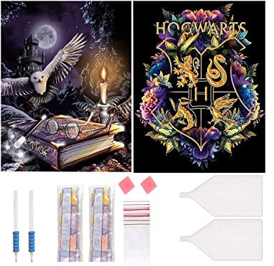 TAIANJI Diamond Painting Kit 2Pcs 5D DIY Diamond Painting Full Kit for Adult, Kids, Harry Magic Badge Potter Diamond Painting Art Craft Kits for Gift, Decoration