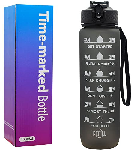 Botellas de agua de 1 litro con pajilla, botella de agua deportiva motivacional con marcas de tiempo, botellas Tritan a prueba de fugas, sin BPA, para hombres, mujeres, correr, ciclismo, oficina