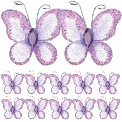 jojofuny 50 Pezzi Farfalle Decorative Glitterate Viola: Brillantini Adesivi Fiorellini per Bomboniere - 3D Farfalla Glitterata con Gemma Centrotavola, 3x3cm