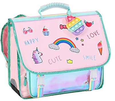 Viquel - Cartable Primaire Bubbles avec Pop-it - Cartable Fille Licorne 2 Compartiments - Rose Sac Scolaire Ergonomique avec Bandes réfléchissantes, Compartiments Multiples
