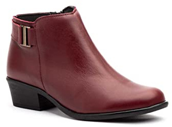 Stivaletti donna bordeaux in pelle con tacco largo e cerniera